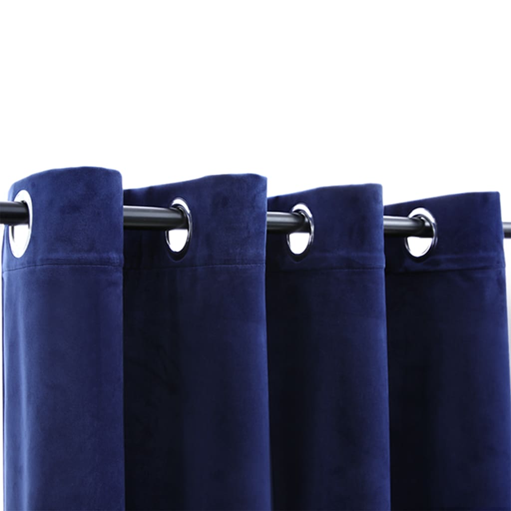 Gordijn verduisterend met ringen 2 st 140x225 cm fluweel blauw