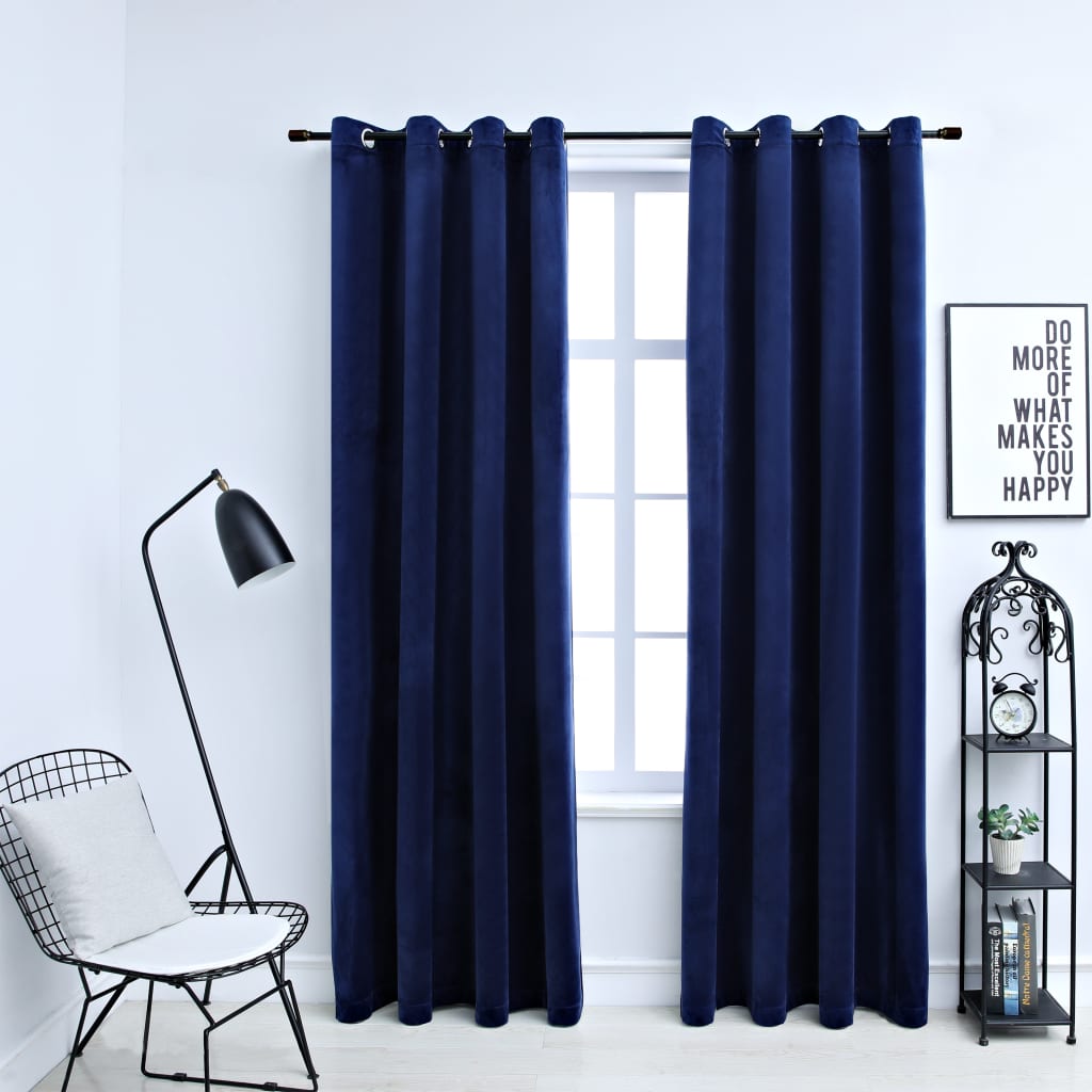 Gordijn verduisterend met ringen 2 st 140x225 cm fluweel blauw