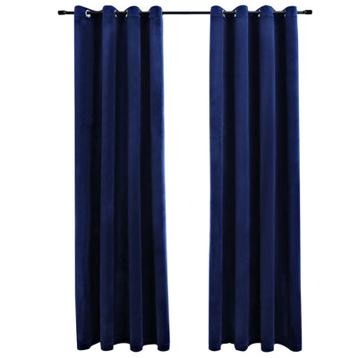 Gordijn verduisterend met ringen 2 st 140x245 cm fluweel blauw