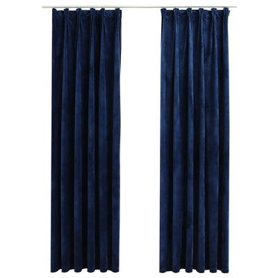 Gordijnen verduisterend 2 st met haken 140x225 cm fluweel blauw