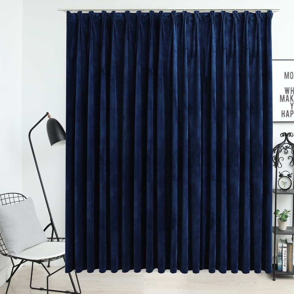 Gordijn verduisterend met haken 290x245 cm fluweel blauw