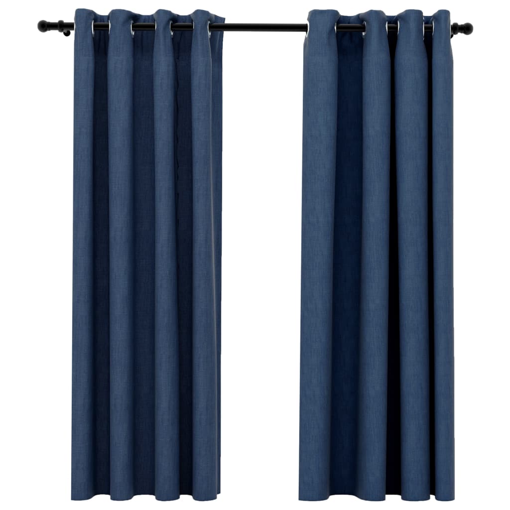 Gordijnen linnen-look verduisterend ogen 2 st 140x175 cm blauw