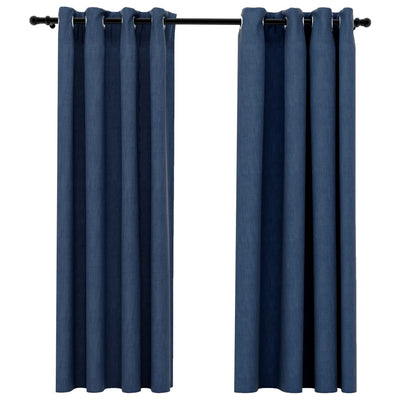 Gordijnen linnen-look verduisterend ogen 2 st 140x175 cm blauw