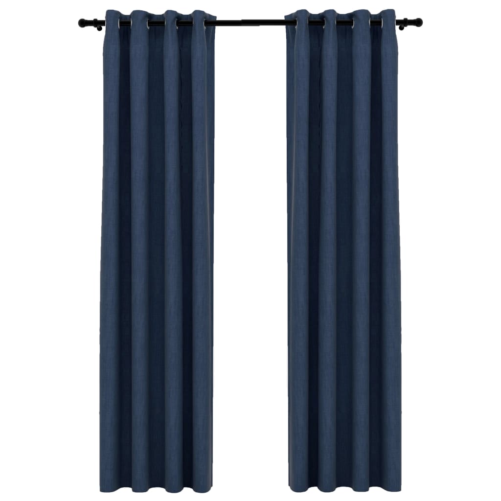 Gordijnen linnen-look verduisterend ogen 2 st 140x225 cm blauw