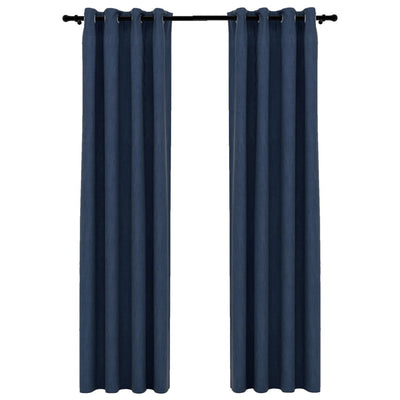 Gordijnen linnen-look verduisterend ogen 2 st 140x225 cm blauw