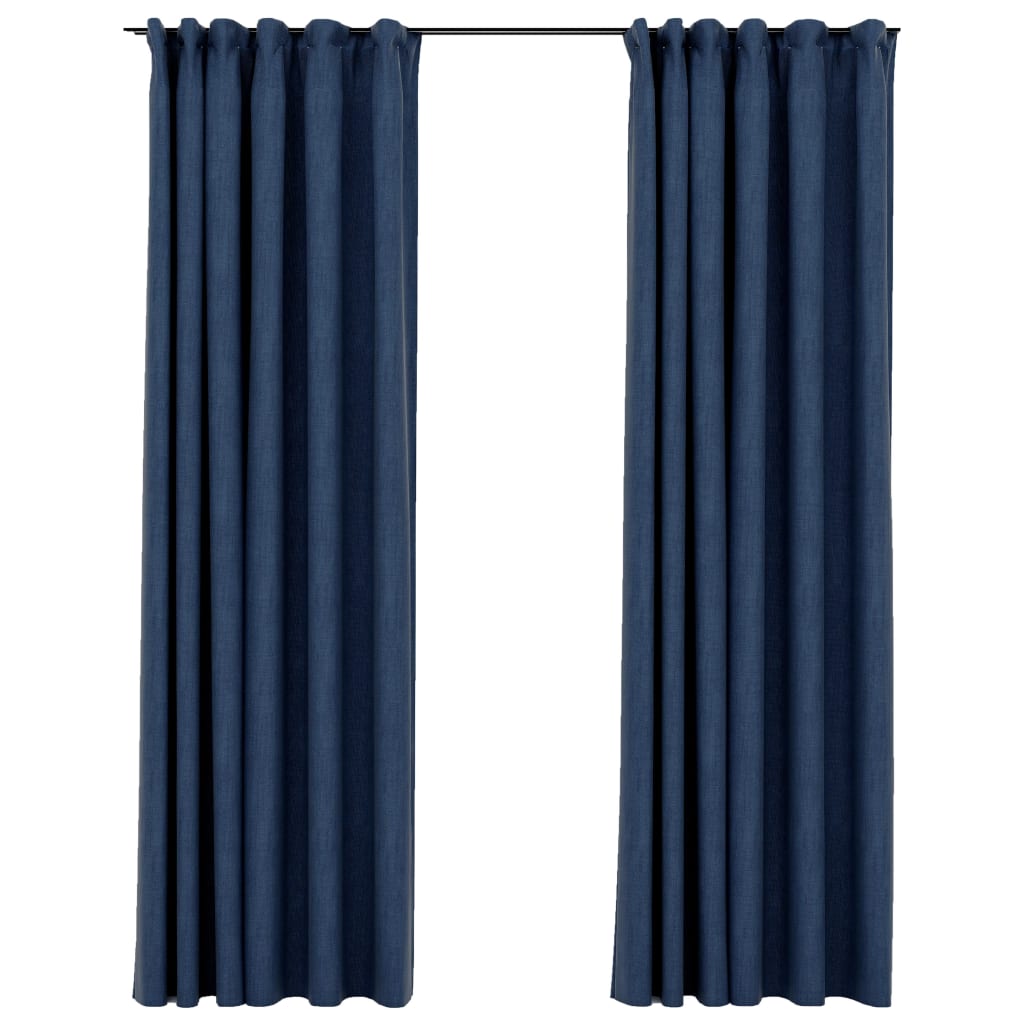 Gordijnen linnen-look verduisterend haken 2 st 140x225 cm blauw