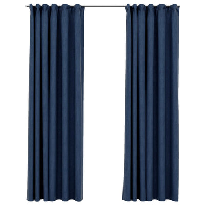 Gordijnen linnen-look verduisterend haken 2 st 140x225 cm blauw