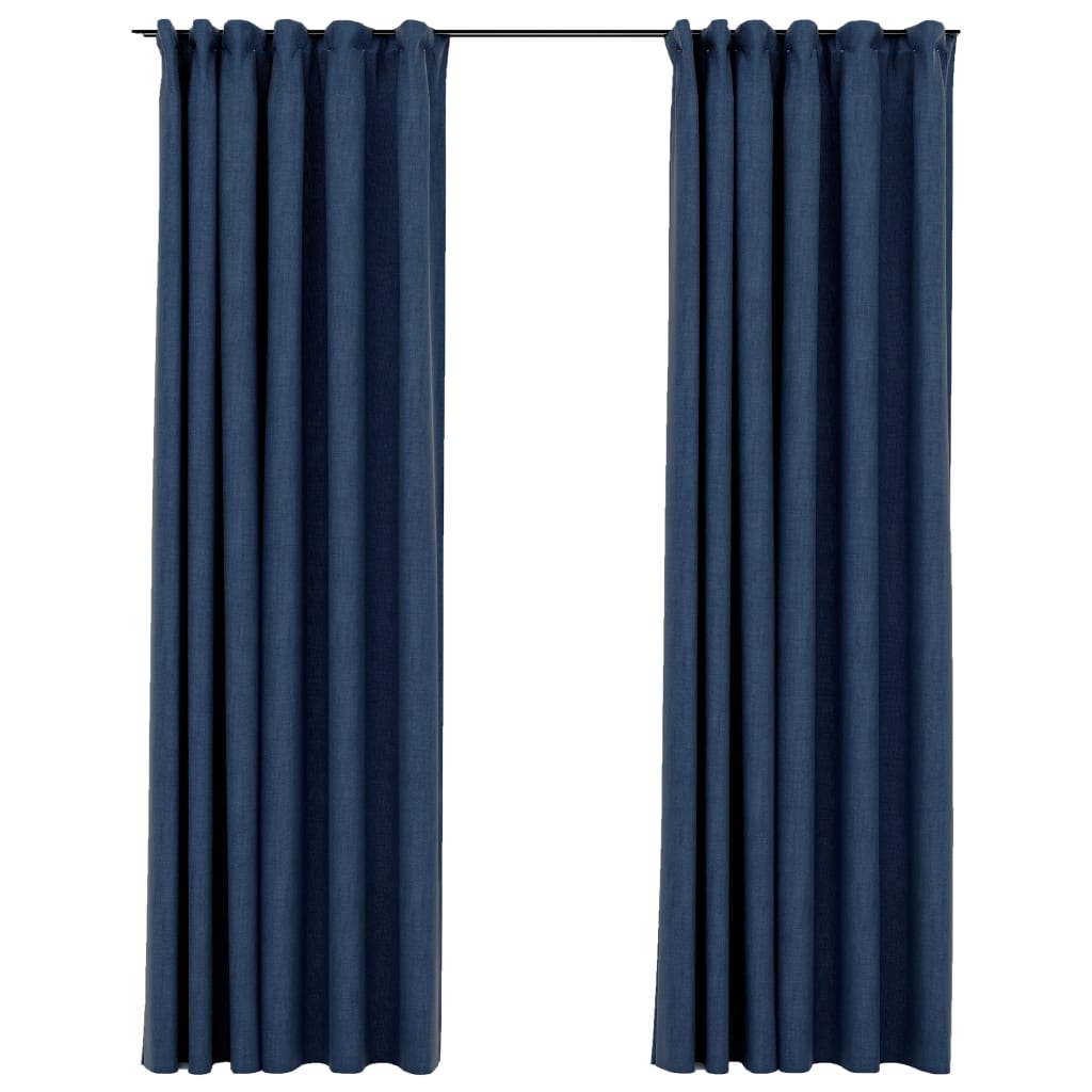 Gordijnen linnen-look verduisterend haken 2 st 140x245 cm blauw