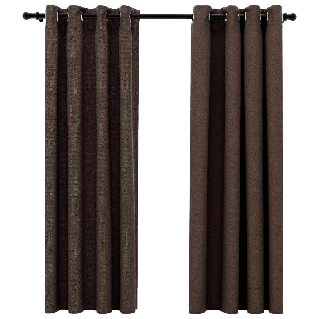 Gordijnen linnen-look verduisterend ogen 2 st 140x175 cm taupe