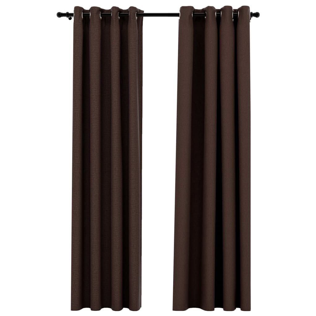 Gordijnen linnen-look verduisterend ogen 2 st 140x225 cm taupe