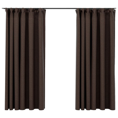 Gordijnen linnen-look verduisterend haken 2 st 140x175 cm taupe