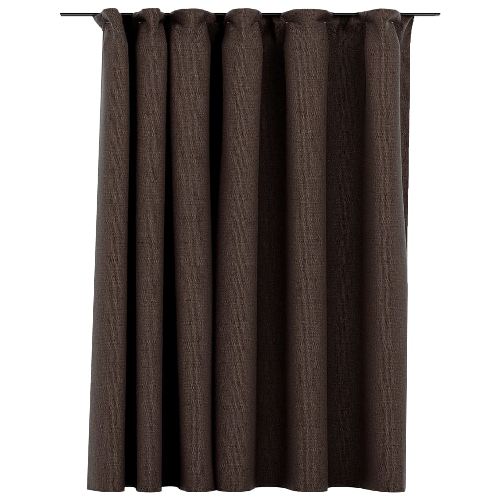 Gordijn linnen-look verduisterend met haken 290x245 cm taupe