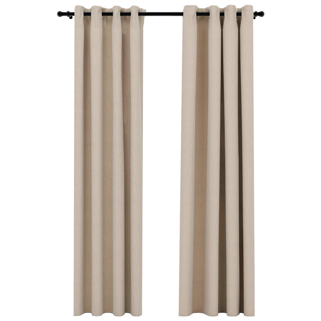 Gordijnen linnen-look verduisterend ogen 2 st 140x225 cm beige