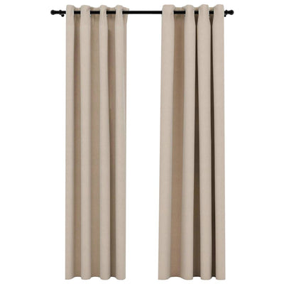 Gordijnen linnen-look verduisterend ogen 2 st 140x225 cm beige