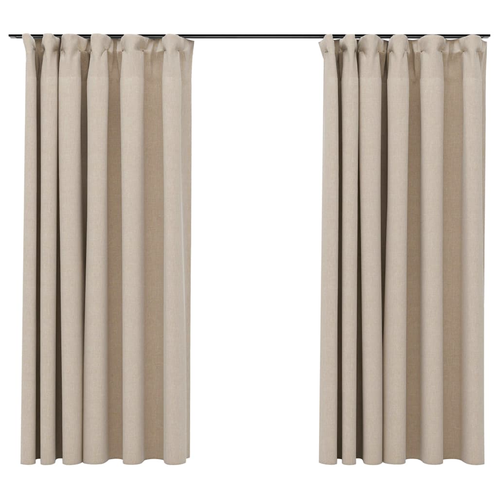 Gordijnen linnen-look verduisterend haken 2 st 140x175 cm beige