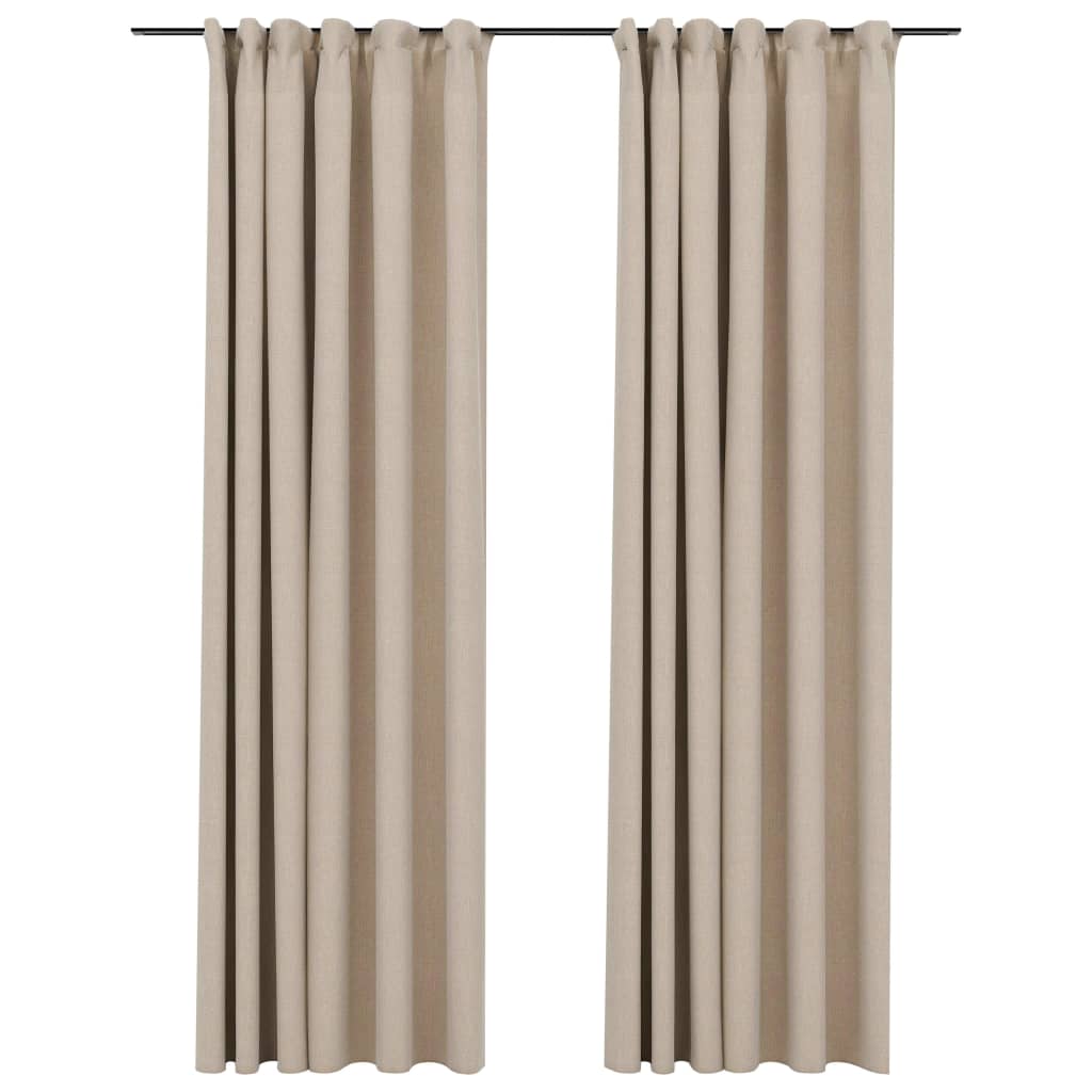 Gordijnen linnen-look verduisterend haken 2 st 140x225 cm beige