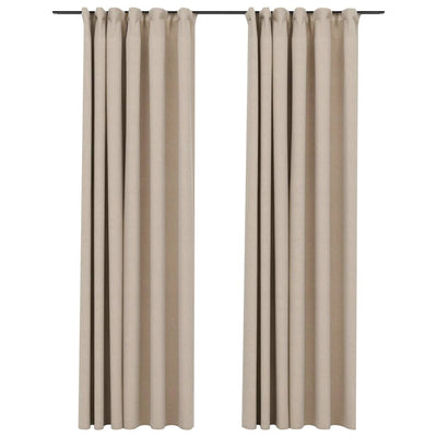 Gordijnen linnen-look verduisterend haken 2 st 140x225 cm beige