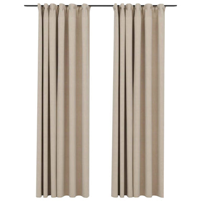 Gordijnen linnen-look verduisterend haken 2 st 140x245 cm beige