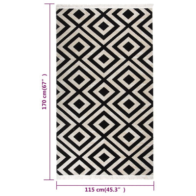Buitenkleed platgeweven 115x170 cm zwart en beige
