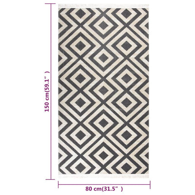 Buitenkleed platgeweven 80x150 cm lichtzwart en lichtbeige