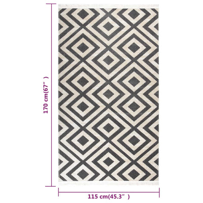 Buitenkleed platgeweven 115x170 cm lichtzwart en lichtbeige