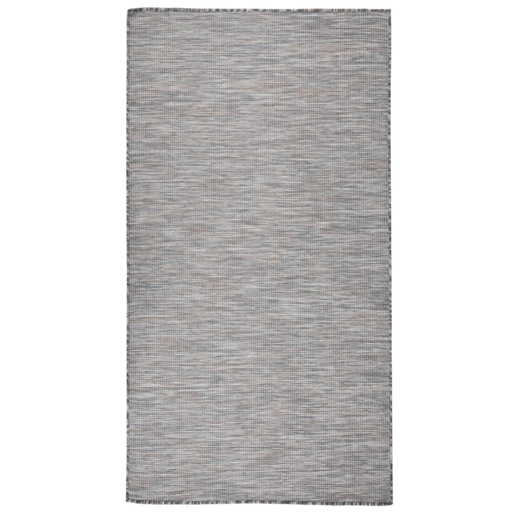 Buitenkleed platgeweven 80x150 cm bruin en blauw
