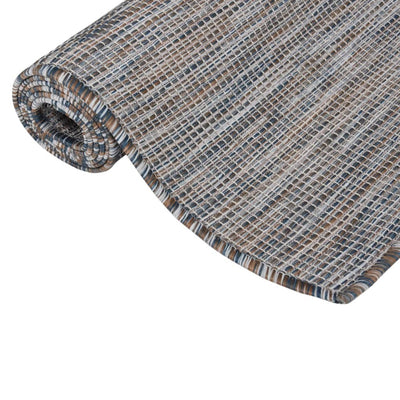 Buitenkleed platgeweven 80x150 cm bruin en blauw