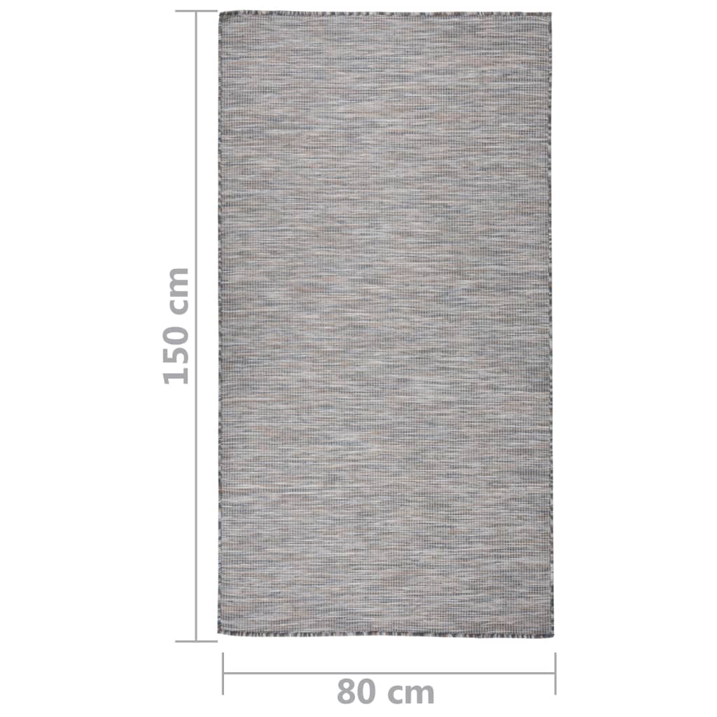 Buitenkleed platgeweven 80x150 cm bruin en blauw