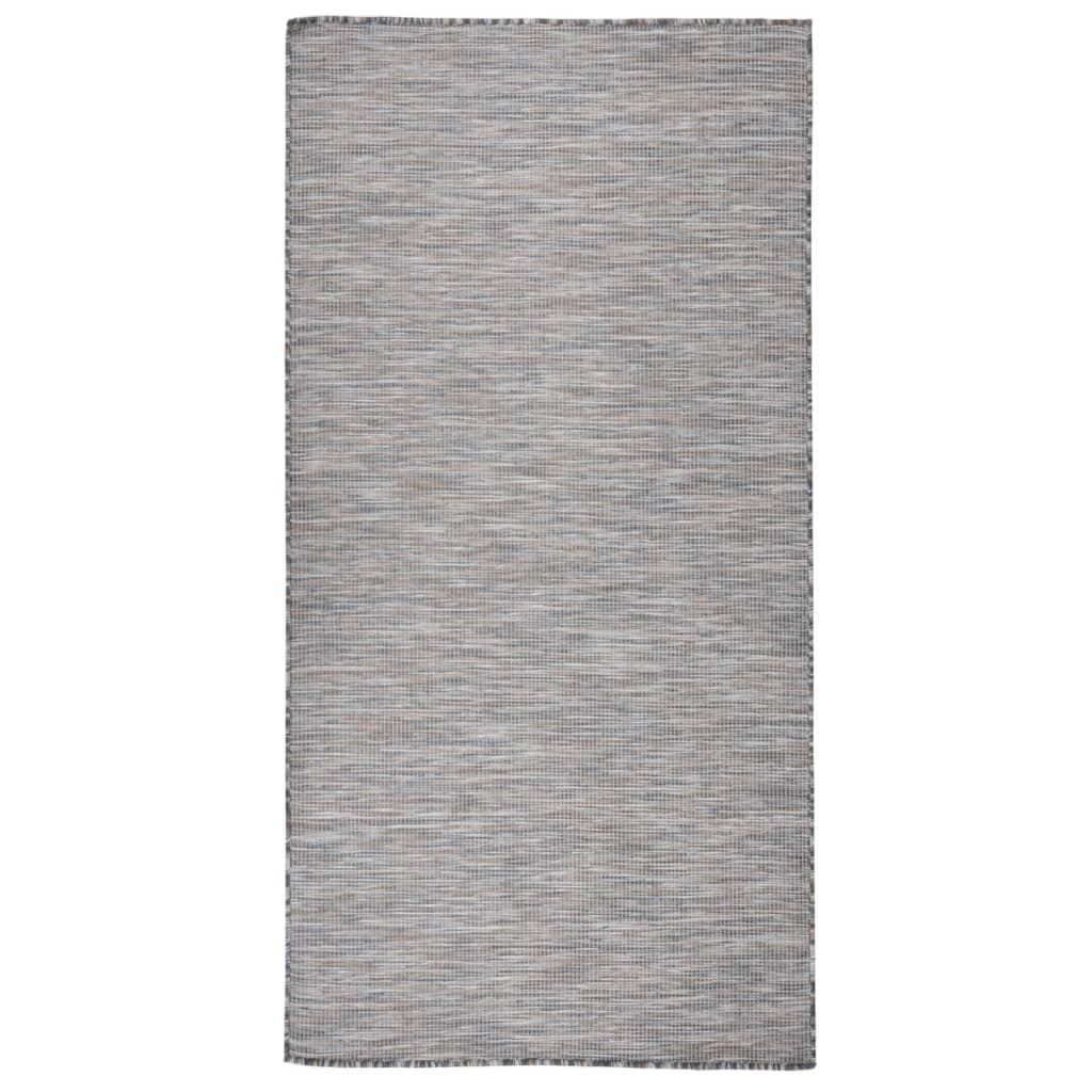 Buitenkleed platgeweven 100x200 cm bruin en blauw