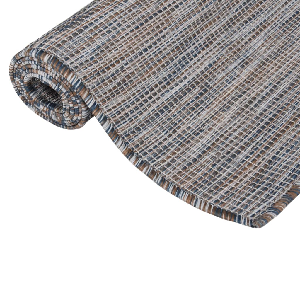 Buitenkleed platgeweven 160x230 cm bruin en blauw