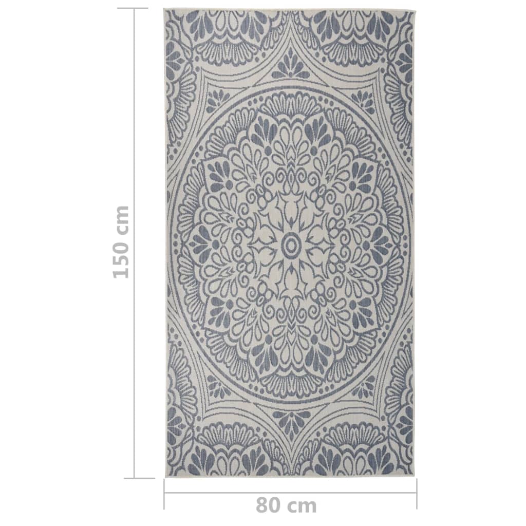 Buitenkleed met patroon platgeweven 80x150 cm blauw