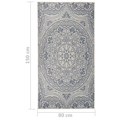 Buitenkleed met patroon platgeweven 80x150 cm blauw