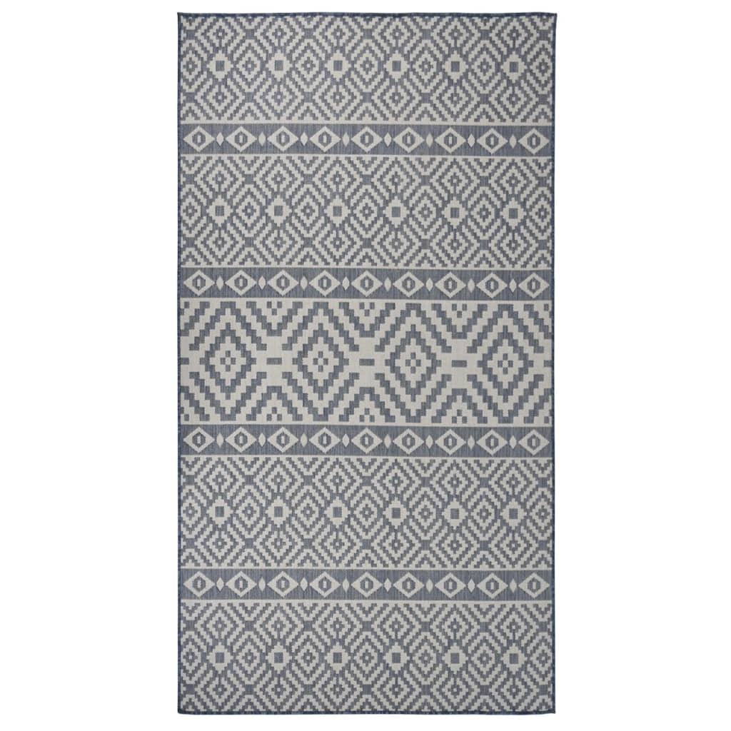 Buitenkleed met patroon platgeweven 80x150 cm blauw