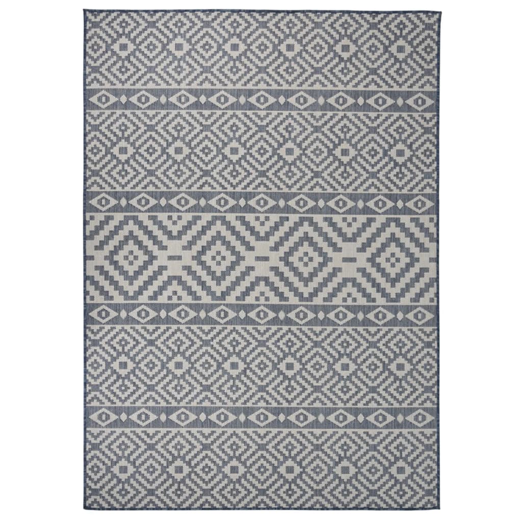 Buitenkleed met patroon platgeweven 120x170 cm blauw
