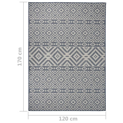 Buitenkleed met patroon platgeweven 120x170 cm blauw