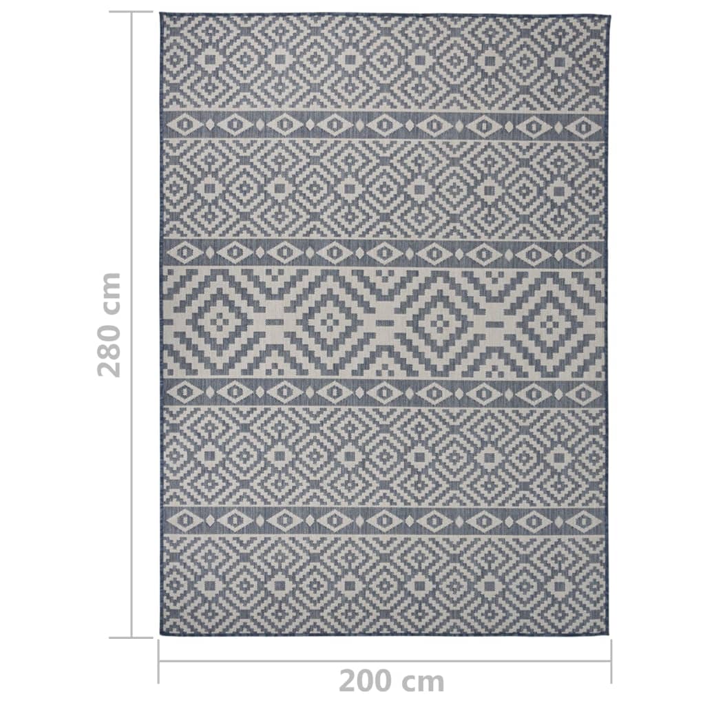 Buitenkleed met patroon platgeweven 200x280 cm blauw