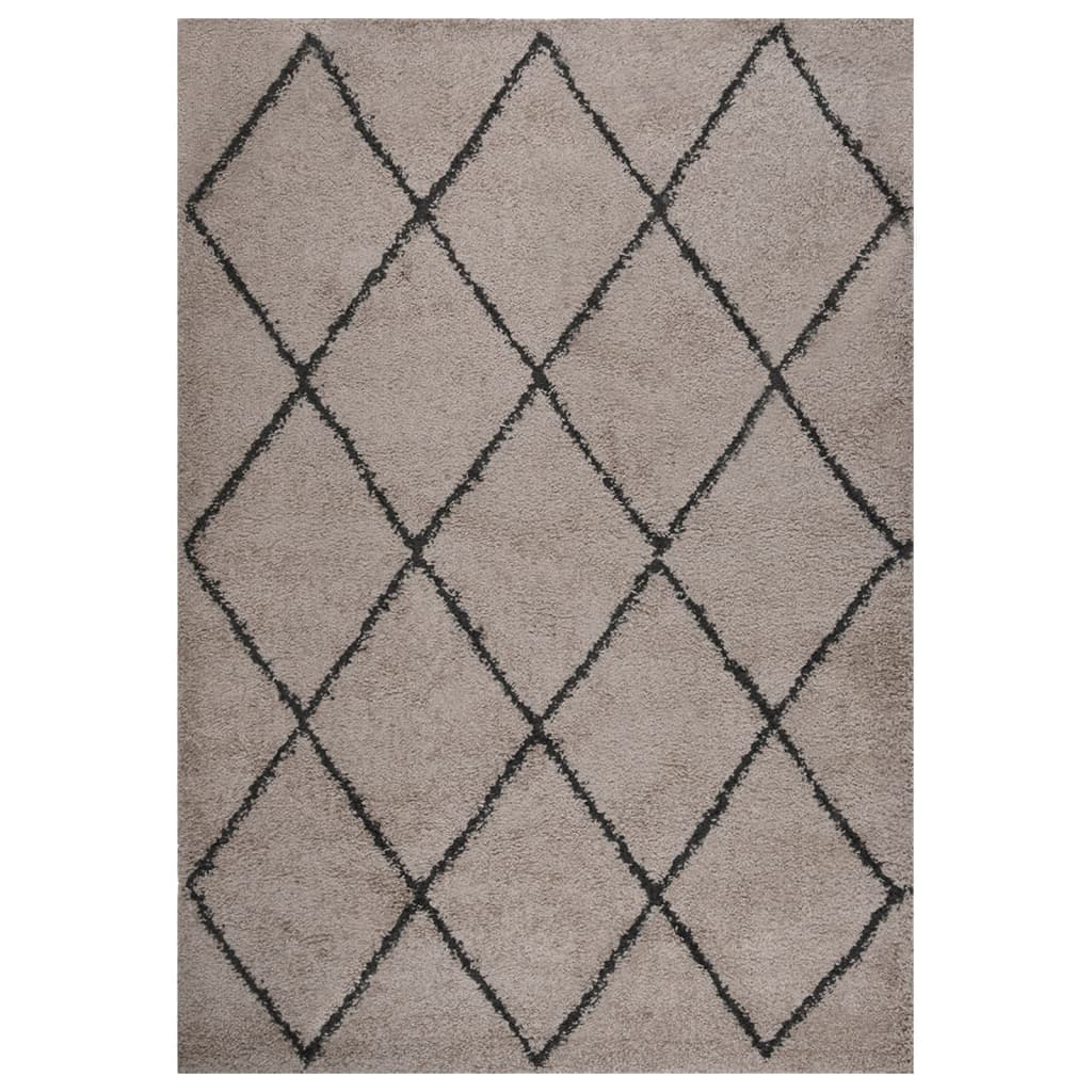 Vloerkleed shaggy hoogpolig 140x200 cm beige en antracietkleur