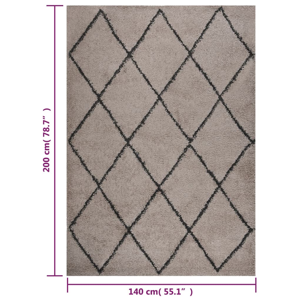 Vloerkleed shaggy hoogpolig 140x200 cm beige en antracietkleur