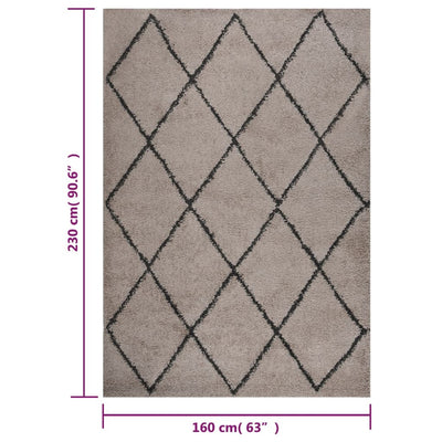 Vloerkleed shaggy hoogpolig 160x230 cm beige en antracietkleur