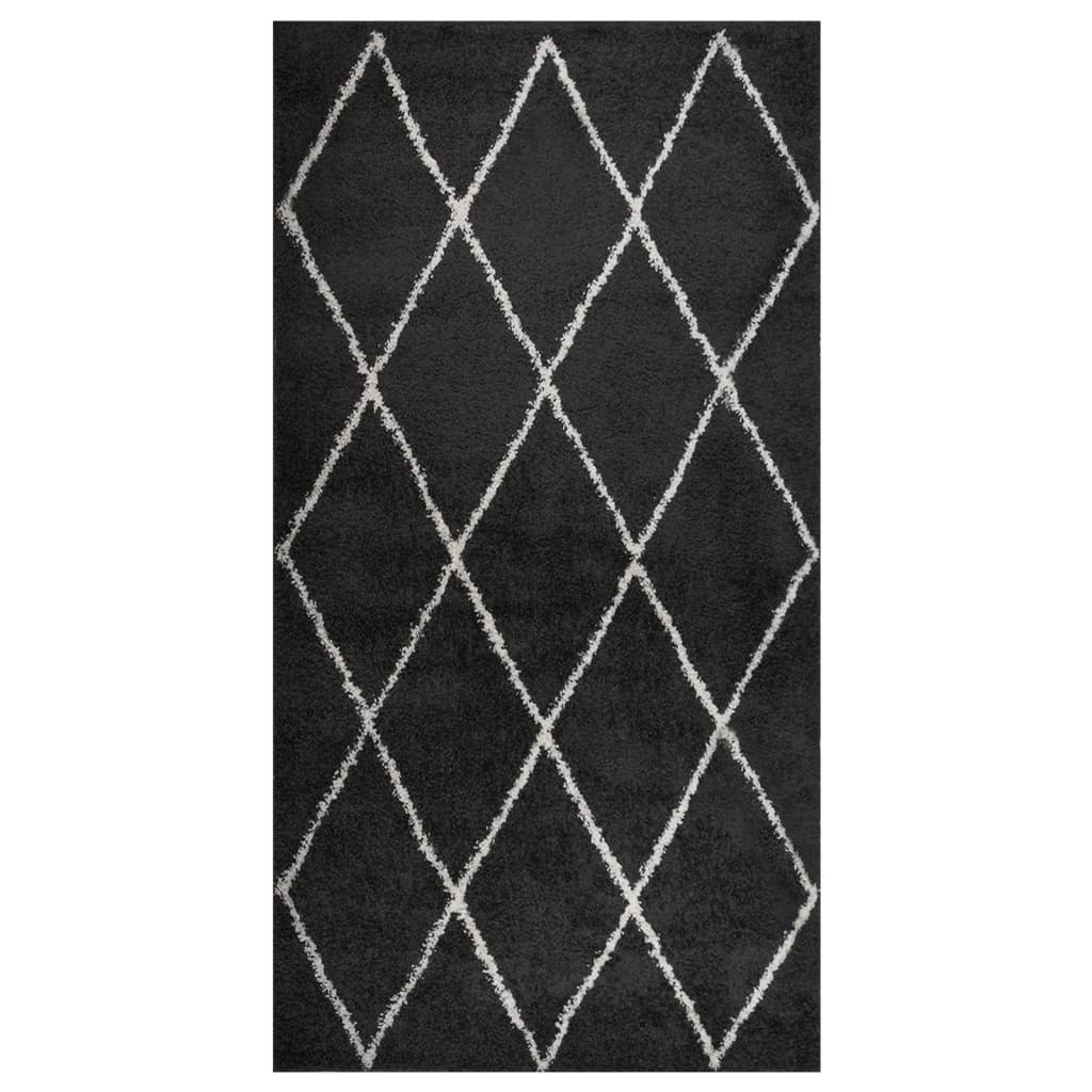 Vloerkleed shaggy hoogpolig 80x150 cm crème- en antracietkleur