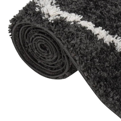 Vloerkleed shaggy hoogpolig 80x150 cm crème- en antracietkleur