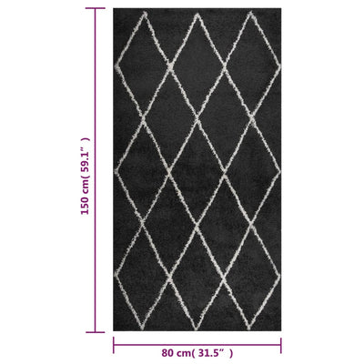Vloerkleed shaggy hoogpolig 80x150 cm crème- en antracietkleur
