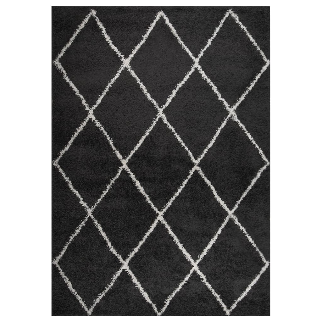 Vloerkleed shaggy hoogpolig 120x170 cm crème- en antracietkleur