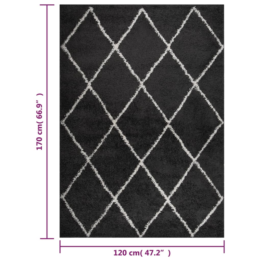 Vloerkleed shaggy hoogpolig 120x170 cm crème- en antracietkleur