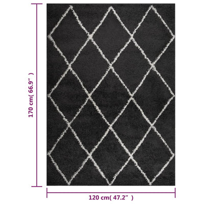 Vloerkleed shaggy hoogpolig 120x170 cm crème- en antracietkleur