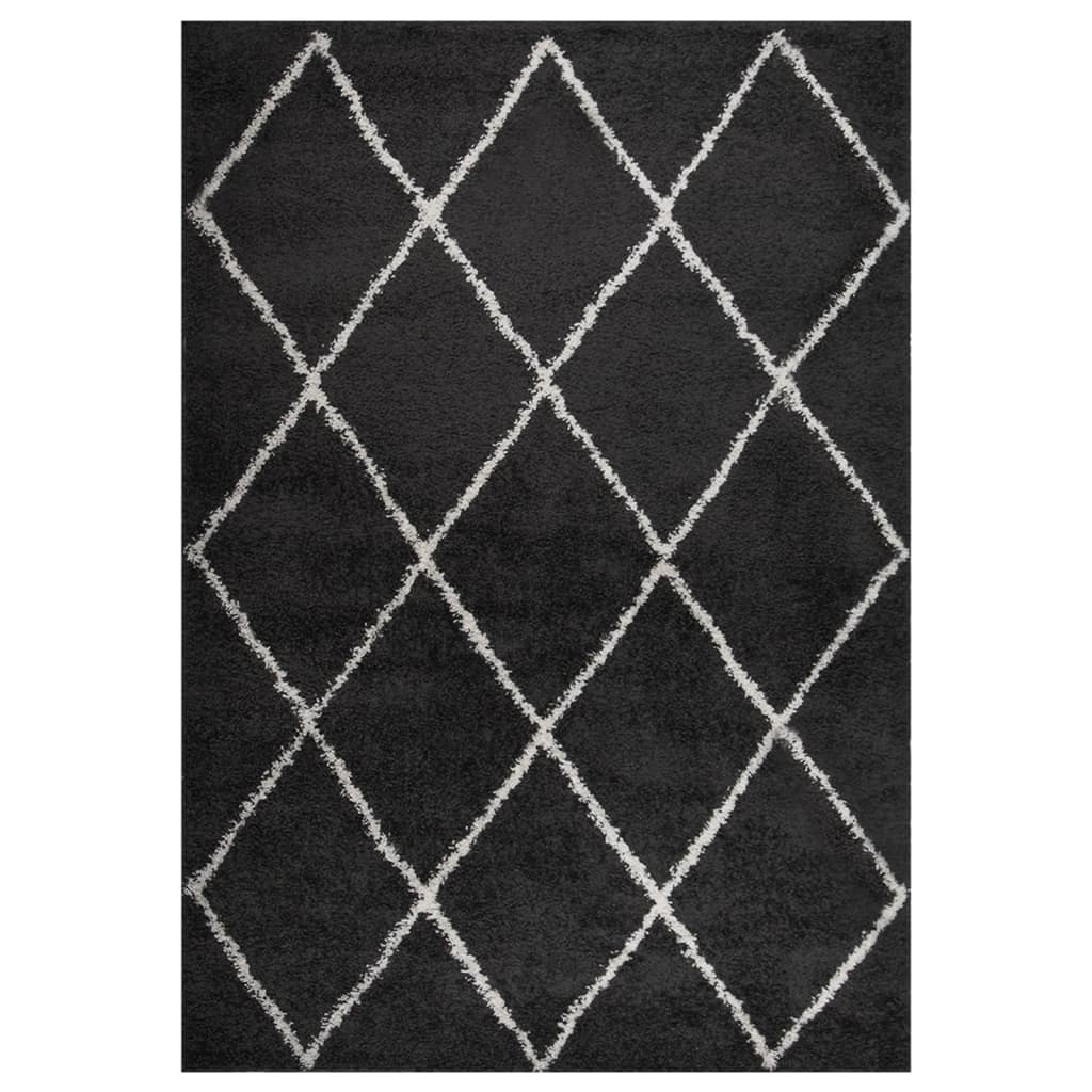 Vloerkleed shaggy hoogpolig 160x230 cm crème- en antracietkleur