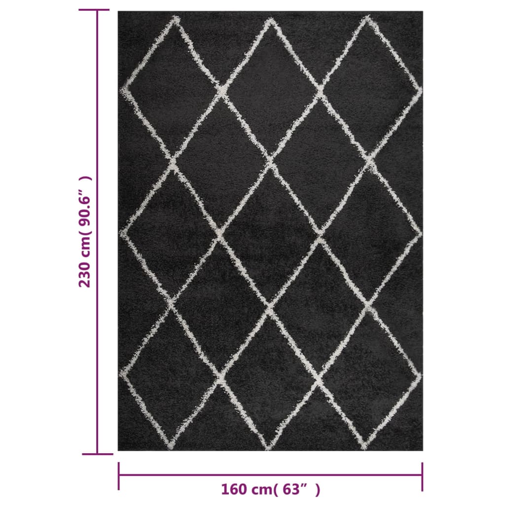 Vloerkleed shaggy hoogpolig 160x230 cm crème- en antracietkleur