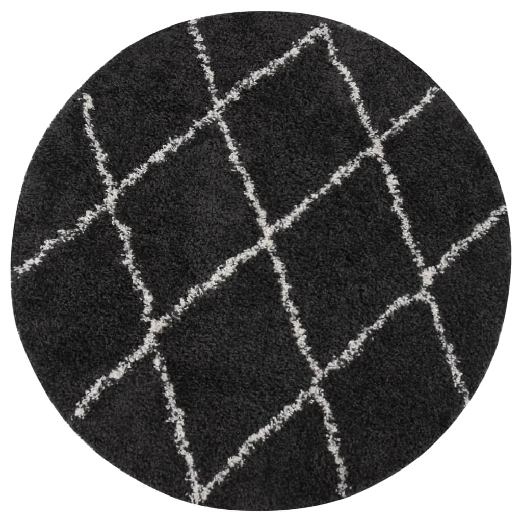 Vloerkleed shaggy hoogpolig φ120 cm crème- en antracietkleur