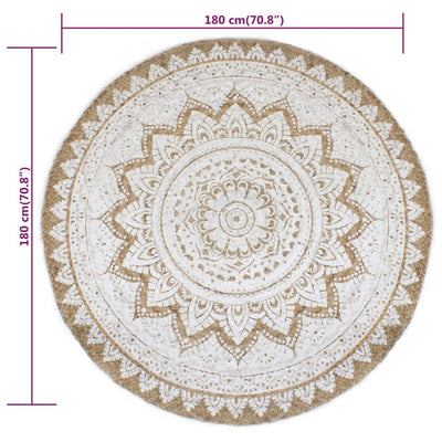 Vloerkleed met print rond 180 cm gevlochten jute