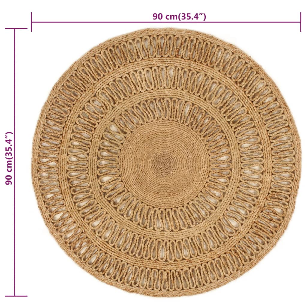 Tapijt rond 90 cm gevlochten jute